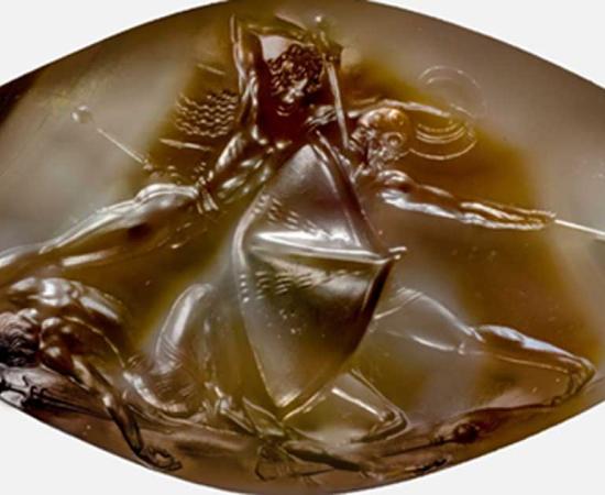 The Pylos Combat Agate, an ancient object found in Pylos, Greece and created around 1450 BC. 