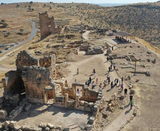 Aerial view of the Mithras temple at Diyarbakır's Zerzevan Castle.