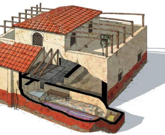Reconstruction of the “Mithraeum of Colored Marbles.” The ‘spelaeum’, the most important room in the Mithraeum, is shown on the bottom level.            Source: G Albertini / Live Science
