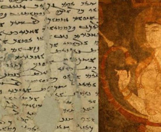 Miwnay’s letter to her husband. (International Danhuang Project) Fresco depicting a Sogdian woman.