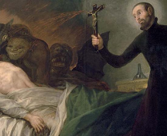 Painting of Father General Saint Francis Borgia, SJ, performing an exorcism, by Goya. 