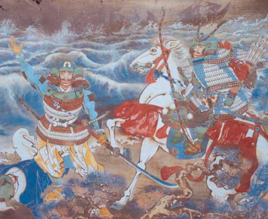 The 1274 and 1281 AD Mongol invasions of Japan were well equipped and favored overall but both times the samurai and their “magical” storms won the day! Two Samurai with a dead Mongol at their feet from a votive image (ema) at the Komodahama Shrine on Tsushima, approximately halfway between Kyushu and the Korean Peninsula. Source: Public domain