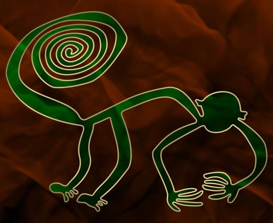 Representation of the monkey geoglyph, Nazca lines, Peru.