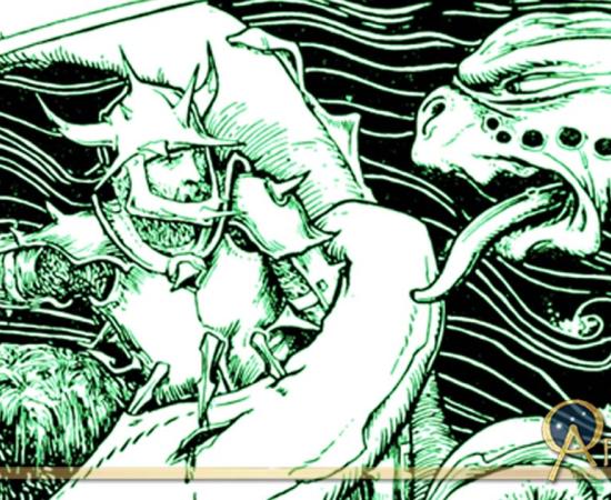 Illustration from book in a series of fairy tales. A warning to children. John Lambton fights the Wrym 