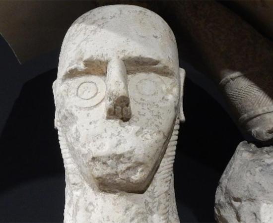 The bizarre face of one of the Mont’e Prama Giants. Source: Author provided