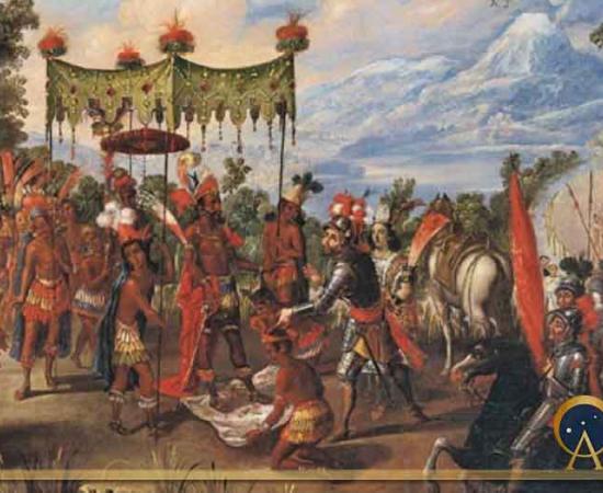 "The Meeting of Cortés and Montezuma,"from the Conquest of Mexico series Mexico (1650+) Jay I. Kislak Collection (Public Domain)