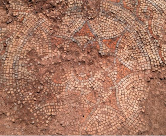 Th Roman mosaic found in Devon in 2026.