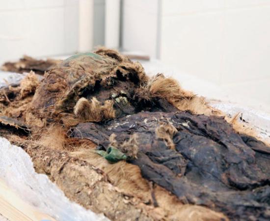 The child - seen here in these remarkable pictures for the first time - appears to be from a higher social strata that previous remains unearthed at the site, the mysterious  Zeleny Yar necropolis. 