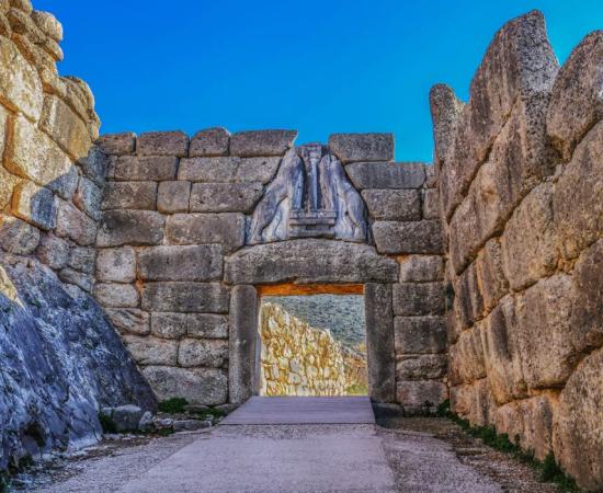 The famous Lions Gate into the hill fortress where Mycenaean armies originated.