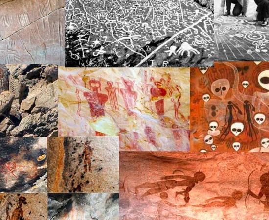 Images of Mysterious Rock Art. Source: JSirlin/Adobe Stock; ©John Wombell; ©Salima Ikram; ©Amit Bhardwaj/Times of India; Royal Commission on the Ancient and Historical Monuments of Scotland