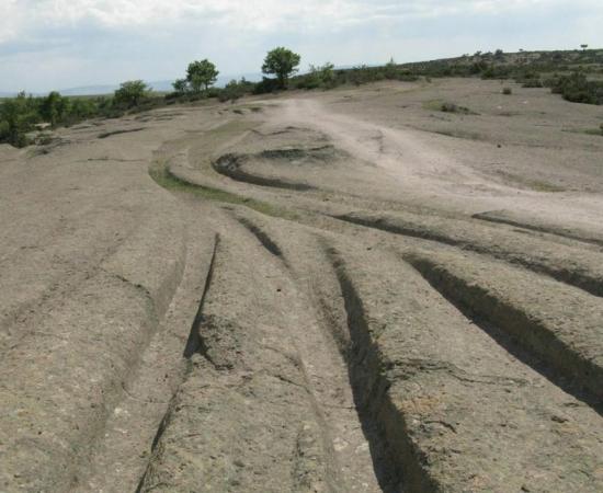 Mysterious ancient tracks dissect the landscape in the Phrygian Valley of Turkey. 