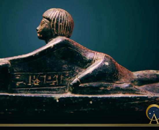 A small schist statuette shows Prince Thutmose as a miller grinding grain. Louvre Museum, Paris. Design by Anand N. Balaji (Public Domain); Deriv.