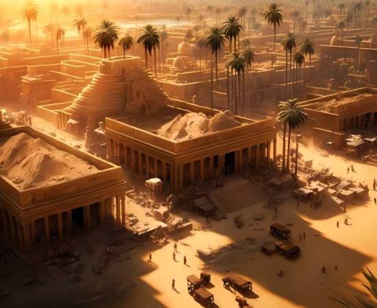 Nakhtpaaten may have been the first commuter, crossing ancient Amarna to his daily job as royal vizier. Illustration of an imagined ancient Egyptian city. Source: KHBandak / Adobe Stock