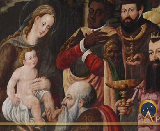 Magi paying homage to Jesus.