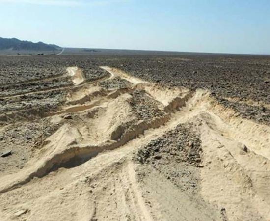 Image shows the level of damage caused by the truck driving into the protected archaeological site.