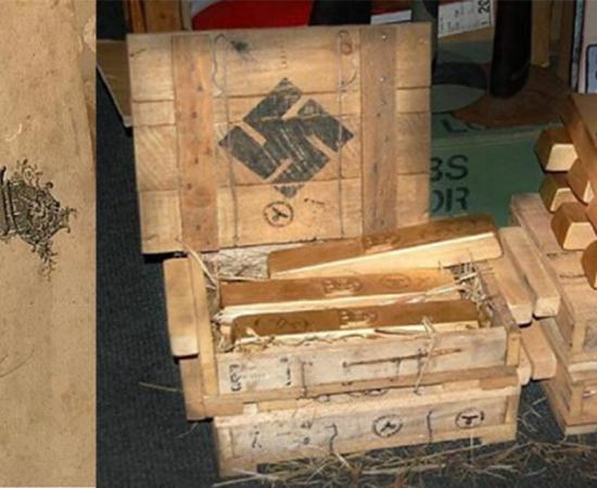 Part of the alleged SS officer’s diary (WhatsNews2Day) and representation of Nazi gold. (YouTube Screenshot)