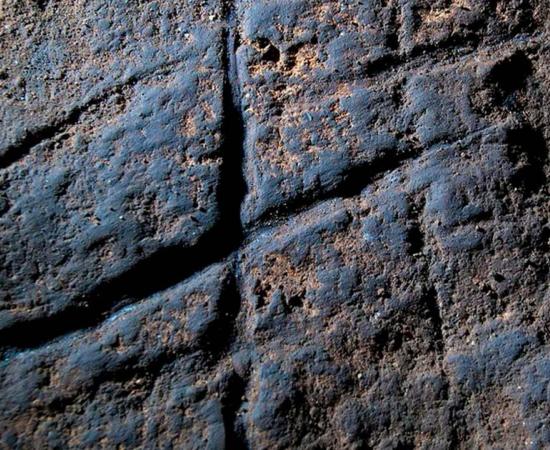 Neanderthal engravings in Gorham’s Cave, Gibraltar. Credit: Stewart Finlayson, courtesy of  Gibraltar Museum. 