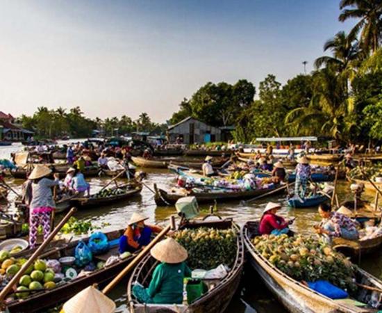 Modern Mekong Delta floating market, Vietnam. Still an area of extensive trade.
