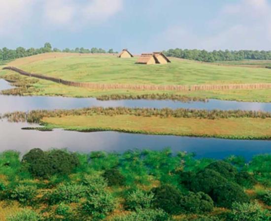 3D reconstructions of the enclosure of Le Peu and its environment from archaeological data. Source: © Archeovision Production 2018/ Antiquity Publications Ltd