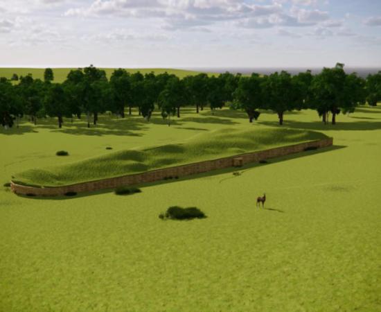 Artist’s impression showing what the exterior of the Neolithic tomb cairn at Hazleton North may have looked like. Courtesy of Corinium Museum, copyright Cotswold District Council.		Source: Courtesy of Corinium Museum, © Cotswold District Council / Nature