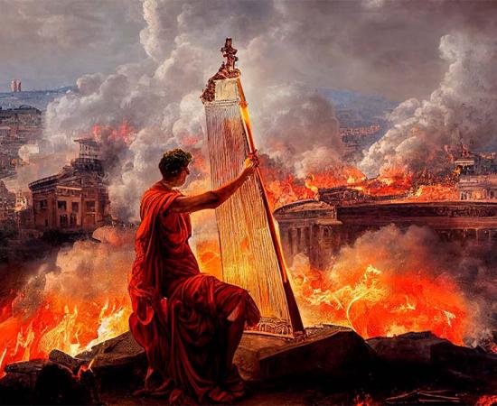 Emperor Nero fiddling while Rome burns. Source: Sunshower Shots / Adobe Stock.