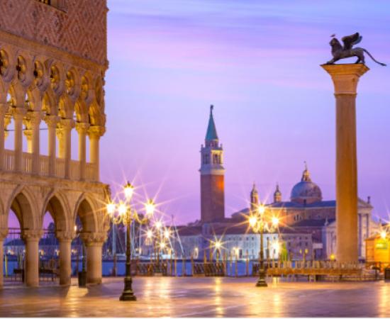 The ‘Lion of Venice’ column in St Mark’s Square, Venice.