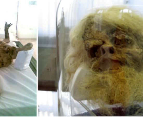 Left; Salt man No 4 16 years old youth. Right; Head of Salt man 1, IIran Baastan Museum.