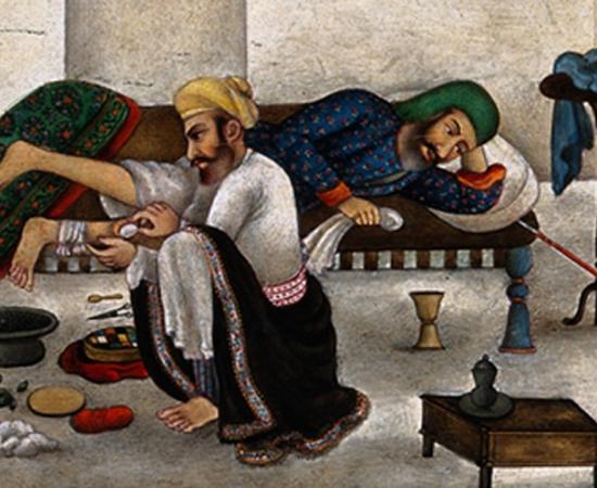 Ayurvedic medicine. Indian Watercolour: 'Man of the Medical caste, masseuse’.