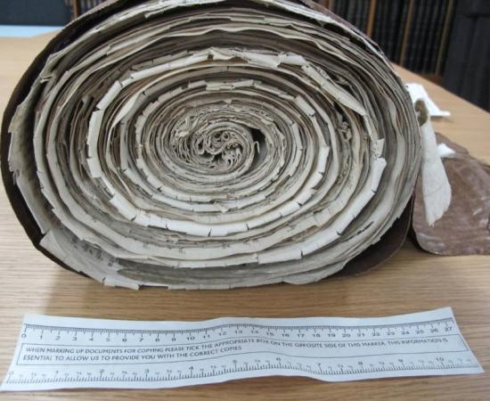Rolled up parchment with information of payment to William Weston from Henry VII