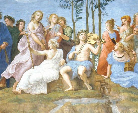Apollo and the Nine Muses. Source: Erzalibillas / Public Domain.