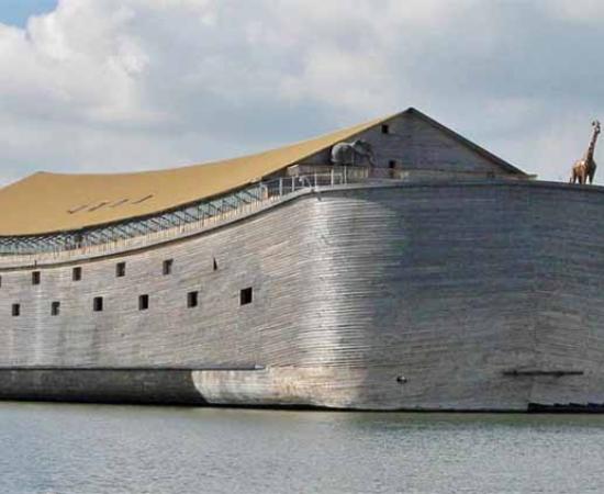 Sir Aad Peter’s Dutch Noah’s Ark replica is shown here docked in the Netherlands, where it was conceived. But now that the Biblical ship has sailed to the UK it may never return until the paperwork is in order and the hefty daily fines are paid.	