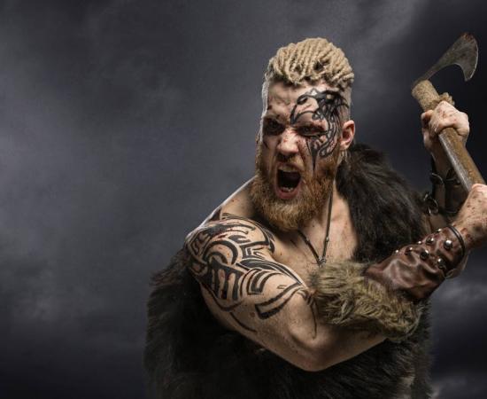 Modern representation of a Viking with a tattoo.