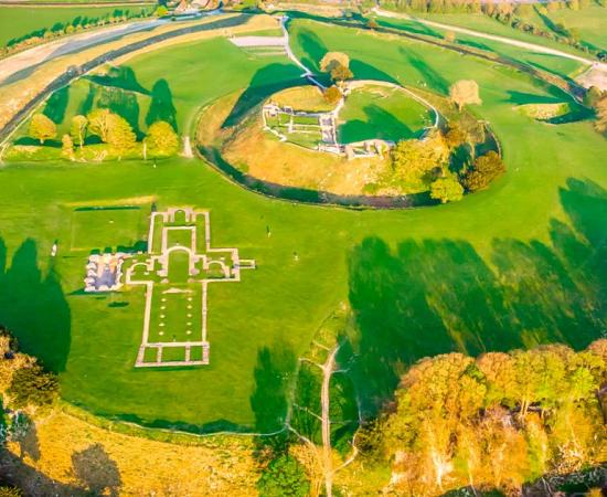 Aerial view of Old Sarum in England. Source: Alexey Fedorenko / Adobe Stock.
