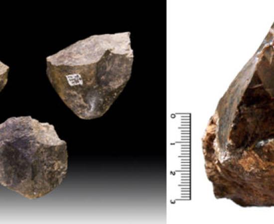 Oldowan tradition stone tool choppers showing the characteristic sharp flaked edge.