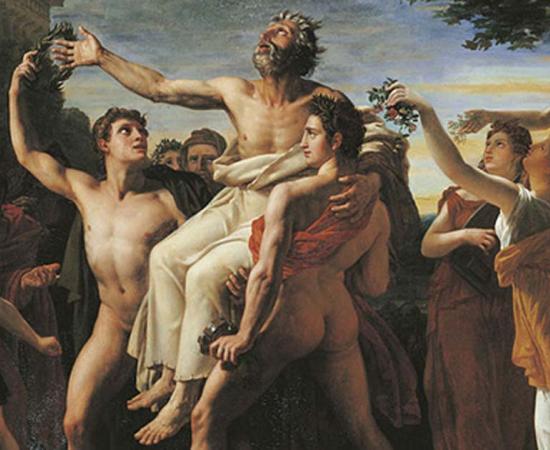 Triumphant Diagoras held aloft by his sons by Auguste Vinchon. 