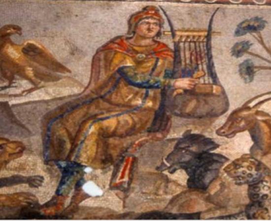 Orpheus charming the animals, mosaic. 