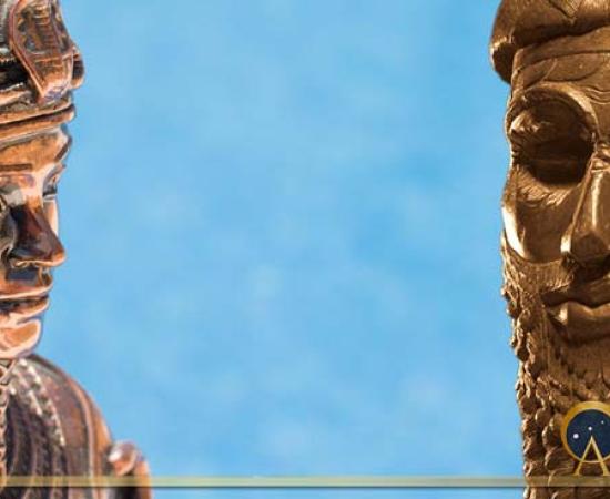 Image of Osiris (Adobe Stock) and bust of Sargon (CC BY-SA 2.0) (Deriv)