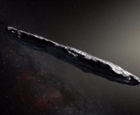An artist's interpretation of the strange cigar shape of ‘Oumuamua.’  Source: ESO/M. Kornmesser