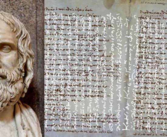 Bust of Euripides. Marble, Roman copy after a Greek original from ca. 330 BC. Codex Hierosolymitanus Sancti Sepulcri 36, p. 539.