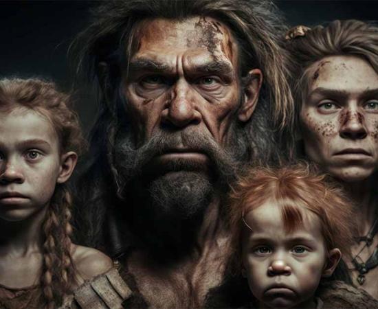 The faces of a Neanderthal family. Source: Rawf8 / Adobe Stock.