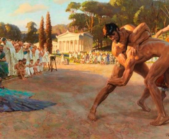 Pankratiasts fighting.