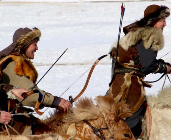 Modern Mongol horsemen at the eagle festival. Life may have been tranquil for hunters during the time of Pax Mongolica too. 