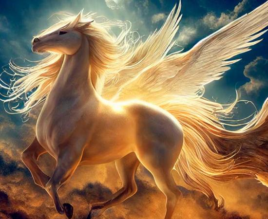 Pegasus of Greek mythology is depicted as a majestic, white, winged-horse. Source: Viks_jin / Adobe Stock