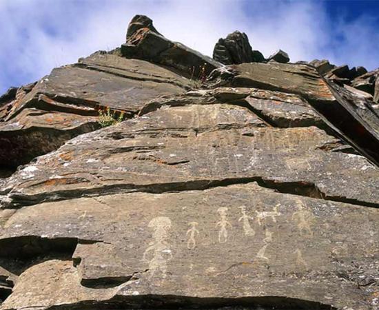 The Pegtymel petroglyphs depicting hallucinogenic mushroom-headed figures, which is evidence of the use of magic mushrooms 2,000 years ago in northeast Russia.          Source: Institute of Archaeology Russian Academy of Sciences
