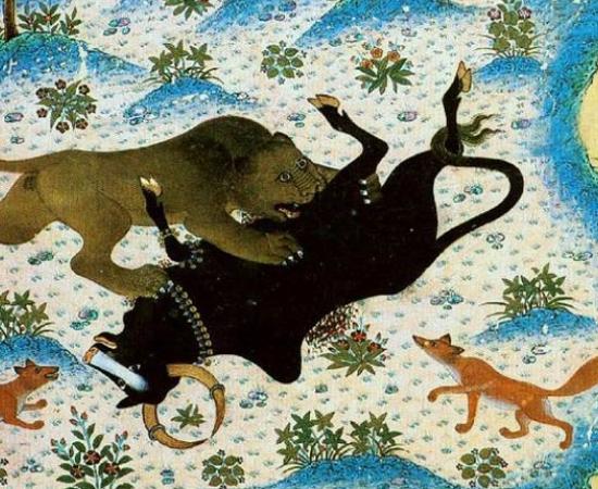 From the same 1429 Persian manuscript. Sañjīvaka/Schanzabeh. 