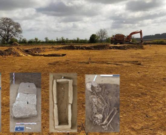 View of the stripping of Pfulgriesheim (Bas-Rhin), 2024, with inset examples of findings. 