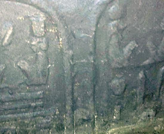 The bottom of the cartouche is presently submerged in water. It was found in an ongoing illegal excavation at the bottom of a 4-meter pit in a home in Abydos.