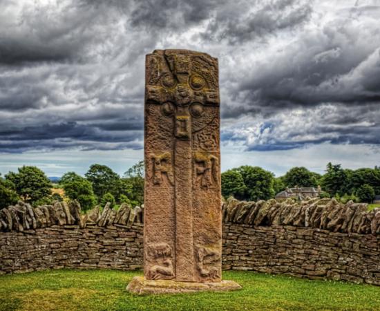This is the "Celtic Cross" side of a Pictish stone in Aberlemno, Scotland. This stone dates from around 700AD, and the other side of it has some of the mysterious symbols used by the Picts, who lived in this part of Scotland at the time.