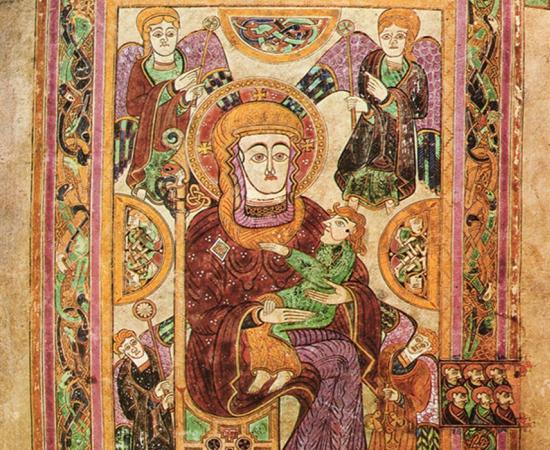 Folio 7v contains an image of theVirgin and Child.