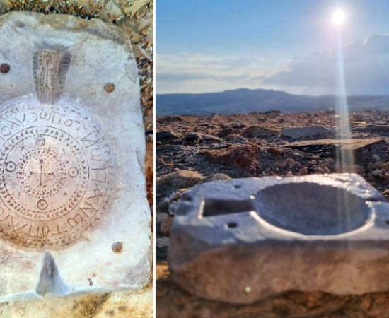 A 1400-year-old limestone mold to craft flasks decorated with a cross and bearing the inscription ‘Lord’s blessing from the holy places’ was found at the site of Hyrcania in the Judean Desert in the West Bank.   
